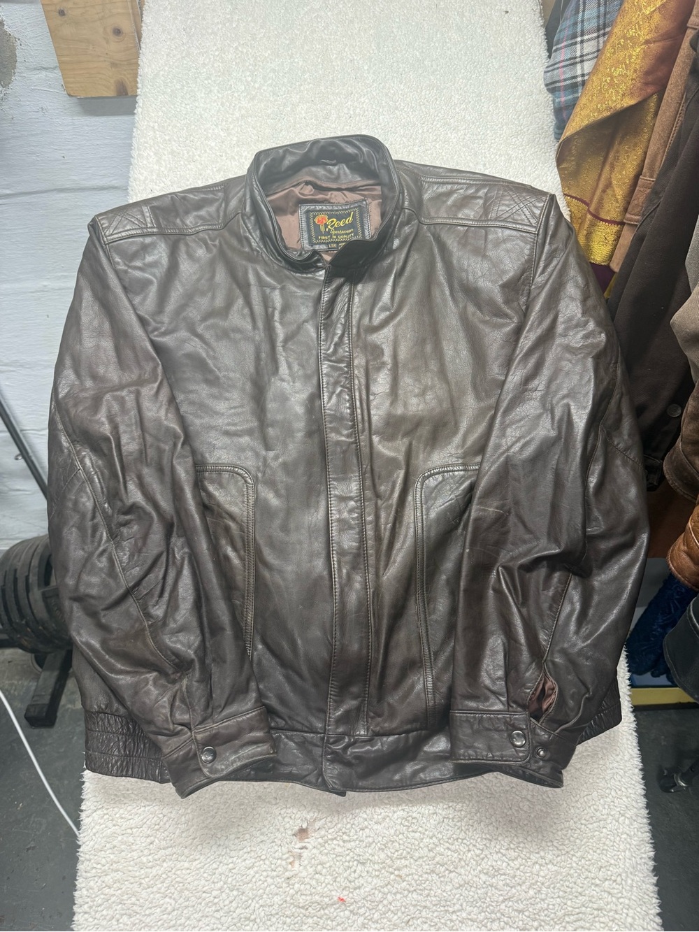 Vintage Reed Sportswear Brown Leather Bomber Jacket Men size 50L